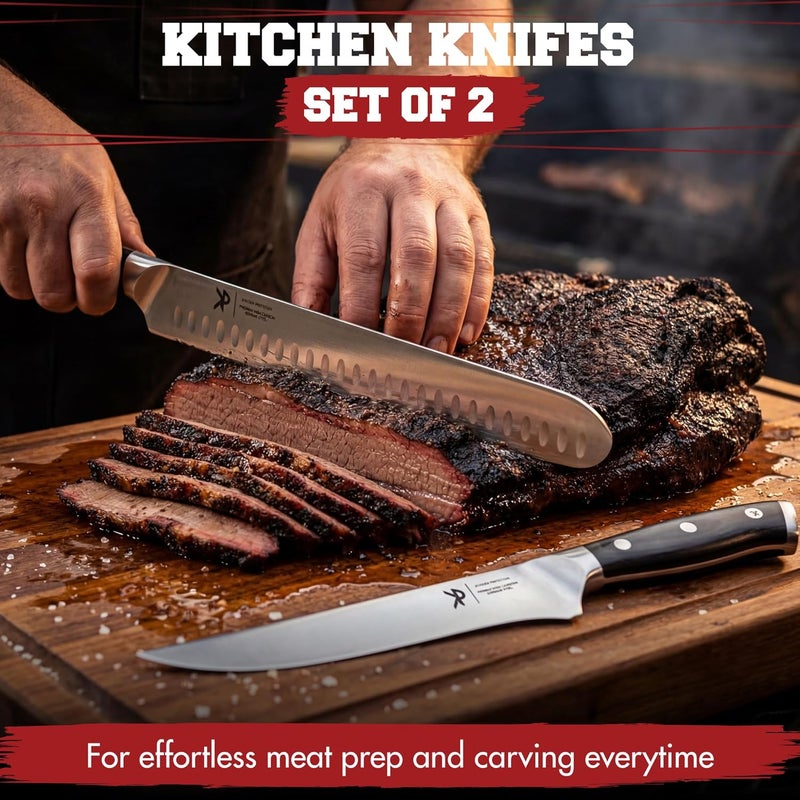 Kitchen perfection BBQ Carving Set for Meat -12” Brisket Slicing Knife +6” Boning Knife with Sheaths - Razor Sharp, Premium German Steel, Full Tang Ergonomic Handles- Perfect Grilling Gifts for Men - Image 2